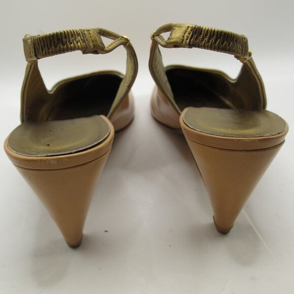 Paloma camel leather slingback 2 inch heel with gold trim 8.5AA - Picture 3 of 6
